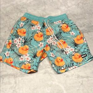 NEFF rubber ducky duck pool party hot tub shorts. Mens small. Blue
